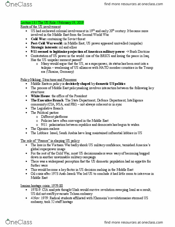 POLI 341 Lecture Notes - Lecture 13: Iran Hostage Crisis, Bush Doctrine, Car Bomb thumbnail