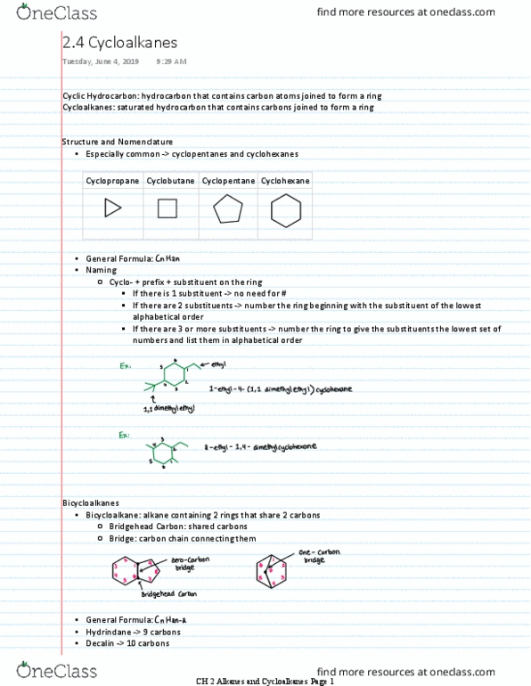 Chemistry 2213A/B Chapter Notes - Chapter 2.4: Norbornane, Decalin, Alkane thumbnail