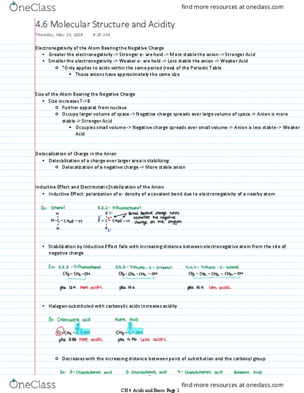 Chemistry 2213A/B Chapter Notes - Chapter 4.6: Carboxylic Acid, Electronegativity, Covalent Bond thumbnail