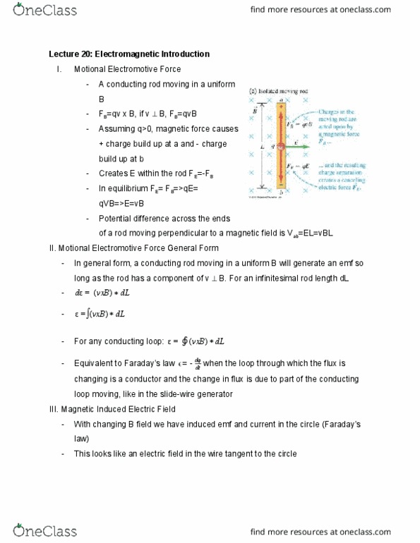 PHYSICS 7D Lecture Notes - Lecture 20: Electromotive Force, Electric Field, Voltage thumbnail