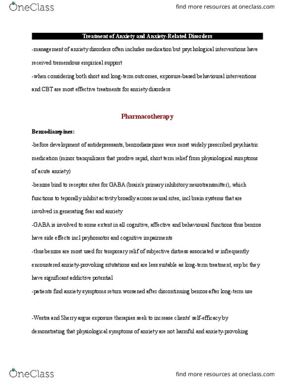 PS280 Chapter Notes - Chapter 5: Psychiatric Medication, Benzodiazepine, Anxiolytic thumbnail