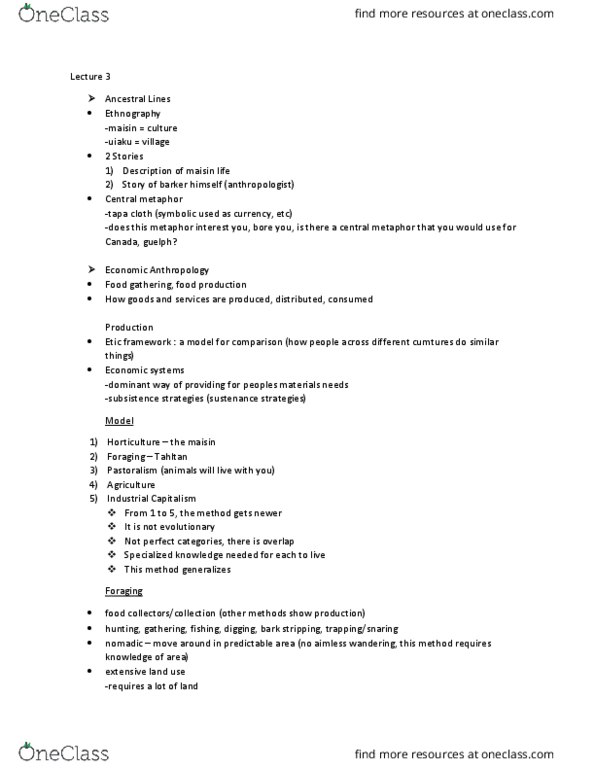 ANTH 1150 Lecture Notes - Lecture 3: Tapa Cloth, Nomadic Pastoralism, Emic And Etic thumbnail