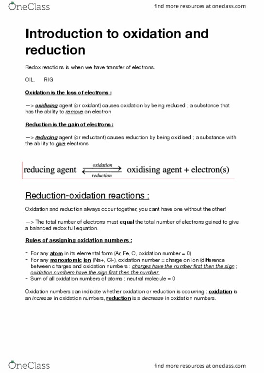 1516 Lecture Notes - Lecture 11: Oxidizing Agent, Oxidation State thumbnail