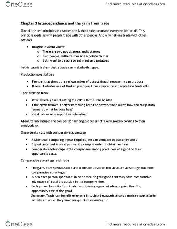 ECON 102 Lecture Notes - Lecture 3: Absolute Advantage, Comparative Advantage, Opportunity Cost thumbnail