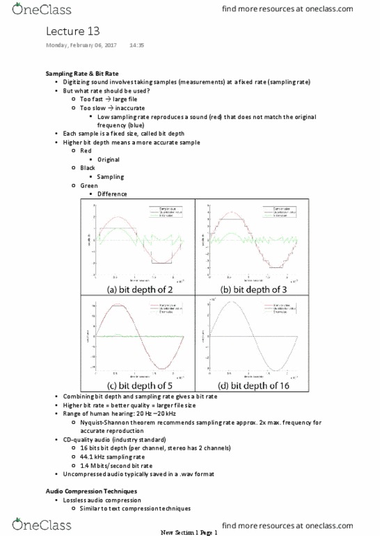 EECS 1520 Lecture Notes - Bit Rate, Digitizing, Color Space thumbnail