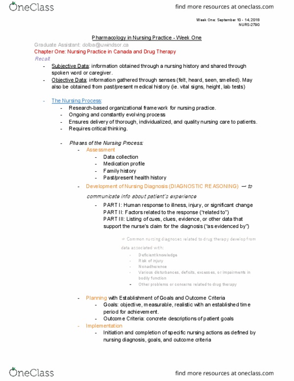 NURS 2790 Lecture Notes - Lecture 1: Nursing Diagnosis, History Of Nursing, Nursing Process thumbnail