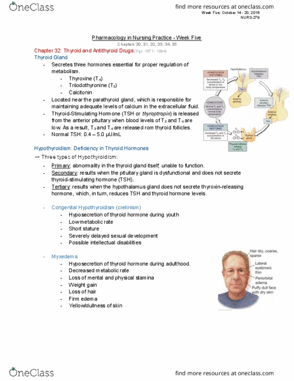NURS 2790 Lecture Notes - Lecture 5: Thyroid, Parathyroid Gland, Anterior Pituitary thumbnail
