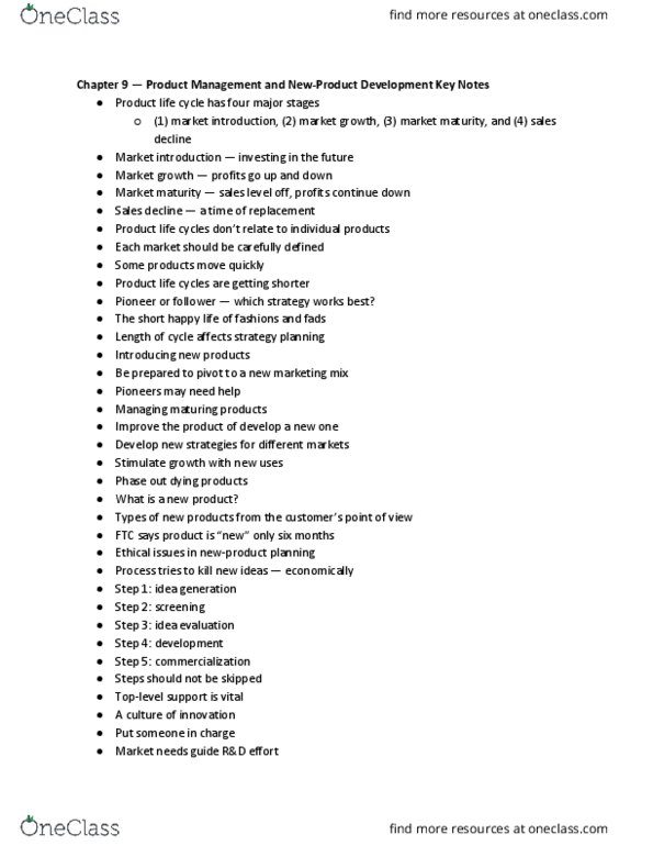 MGT 3300 Lecture Notes - Lecture 9: Marketing Mix, Brand Management, Total Quality Management thumbnail