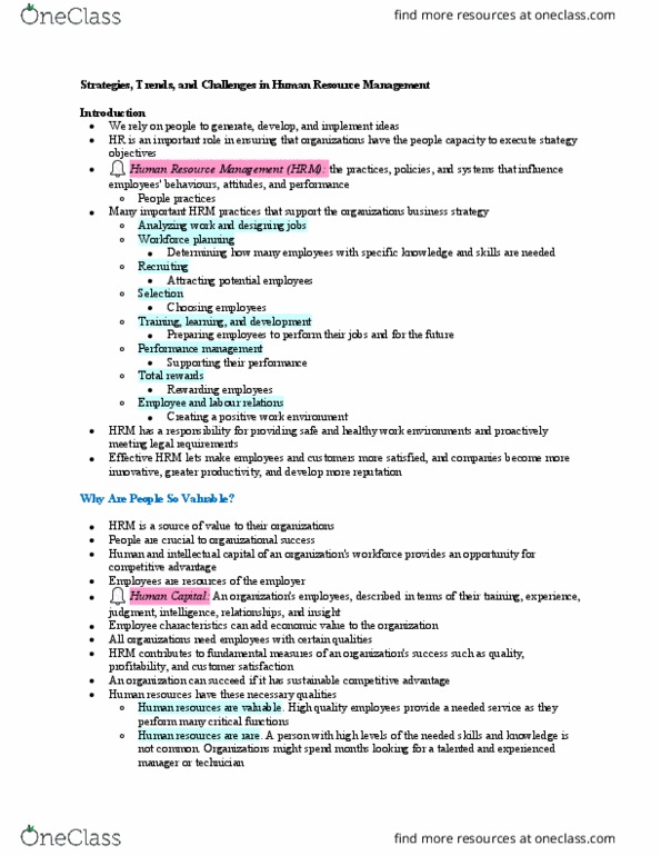 Management and Organizational Studies 1021A/B Chapter Notes - Chapter 1: Workforce Planning, Total Rewards, Intellectual Capital thumbnail