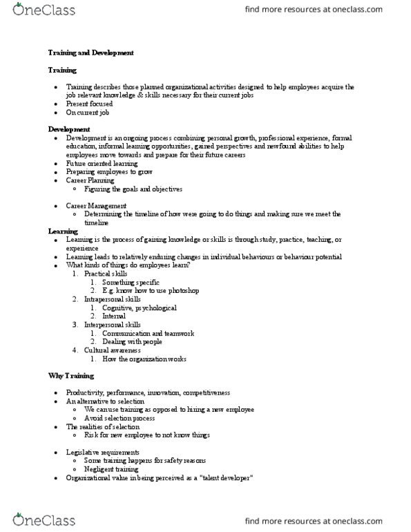 Management and Organizational Studies 1021A/B Lecture Notes - Lecture 4: Informal Learning, Job Performance, Performance Management thumbnail