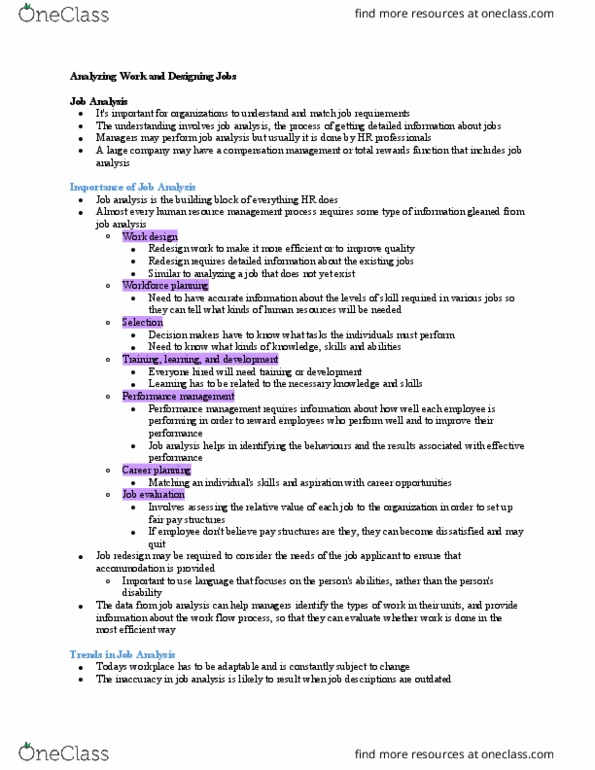 Management and Organizational Studies 1021A/B Chapter Notes - Chapter 2: Job Design, Human Resource Management, Job Analysis thumbnail