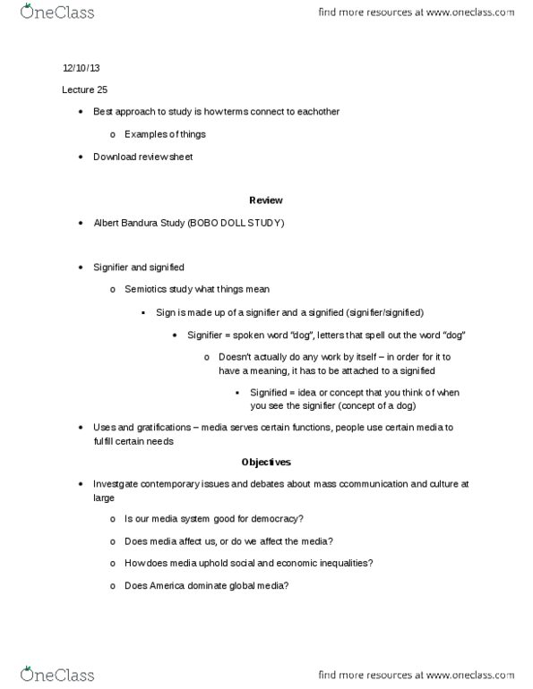 COMM1020 Lecture Notes - Albert Bandura, Semiotics thumbnail