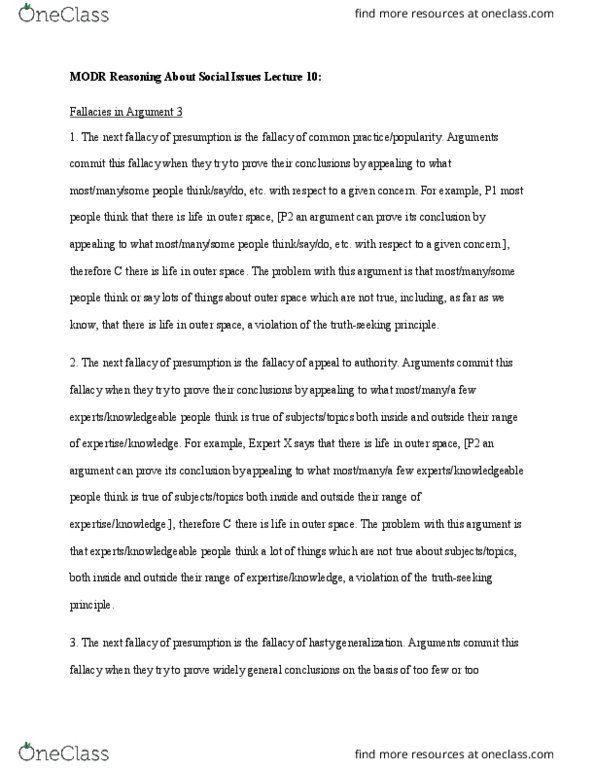 MODR 1730 Lecture Notes - Lecture 10: Hasty Generalization, Argument Principle thumbnail