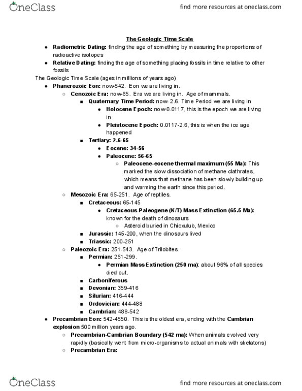 GEOL 100 Lecture Notes - Lecture 20: Phanerozoic, Cambrian Explosion, Mesozoic thumbnail