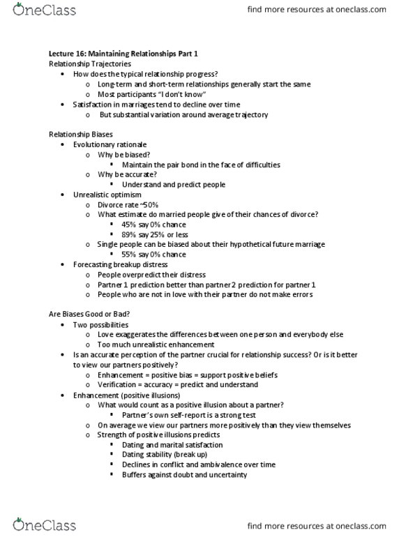 PSC 51 Lecture Notes - Lecture 16: Positive Illusions, Pair Bond thumbnail