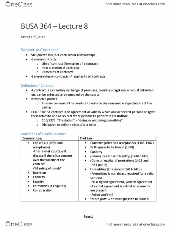 BUSA 364 Lecture Notes - Lecture 8: Reasonable Person, Undue Influence thumbnail