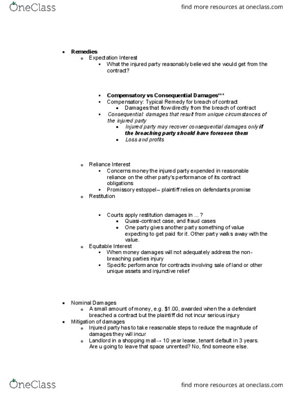 SMG LA 245 Lecture Notes - Lecture 6: Estoppel, Specific Performance, Liquidated Damages thumbnail