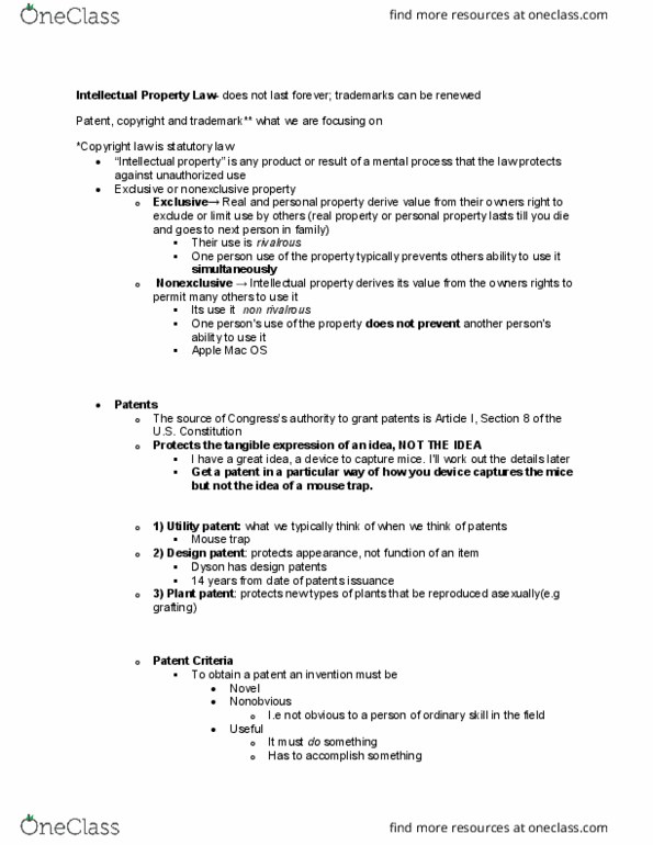 SMG LA 245 Lecture Notes - Lecture 7: Mousetrap, Design Patent thumbnail