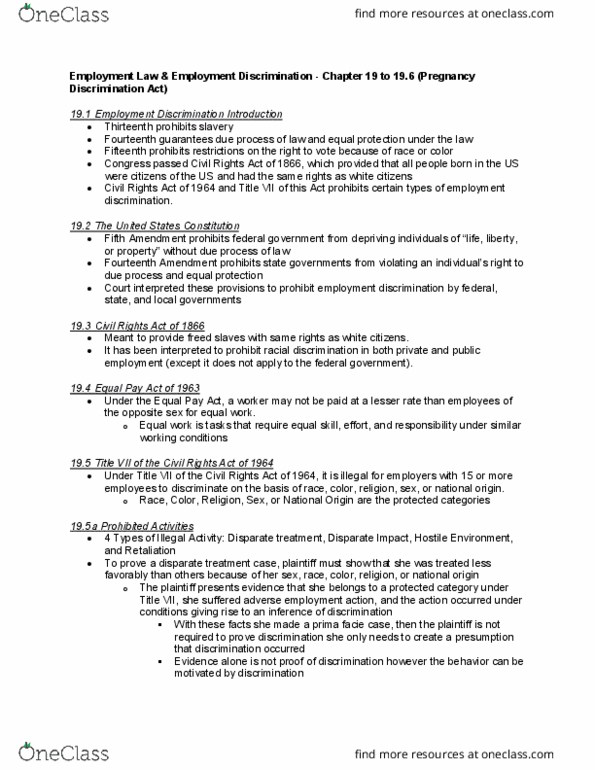 SMG LA 245 Lecture Notes - Lecture 18: Pregnancy Discrimination Act, Civil Rights Act Of 1964, United States Constitution thumbnail