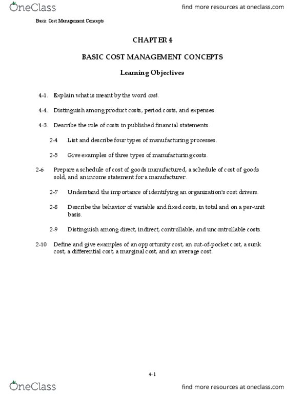Business Administration - Management FIS403 Lecture Notes - Lecture 4: Sunk Costs, Cost Driver, Marginal Cost thumbnail