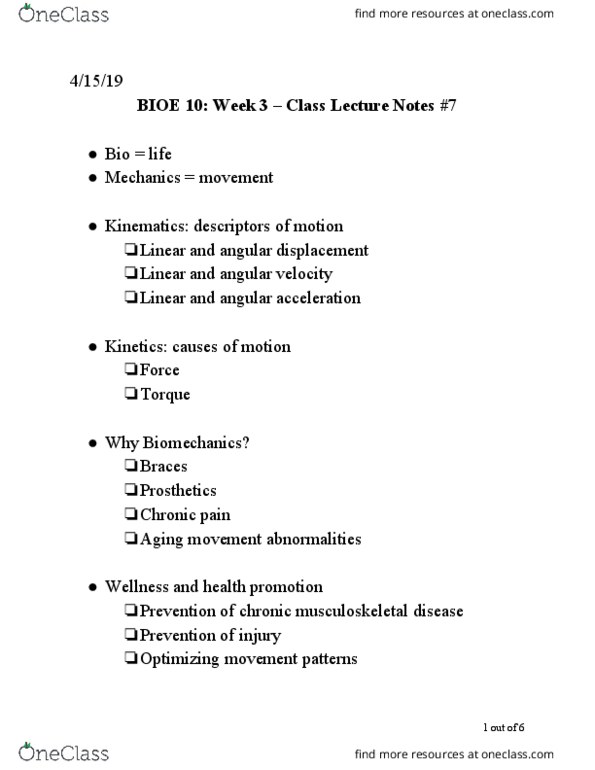 BIOE 10 Lecture Notes - Lecture 7: Angular Acceleration, Chronic Pain, Prosthesis thumbnail