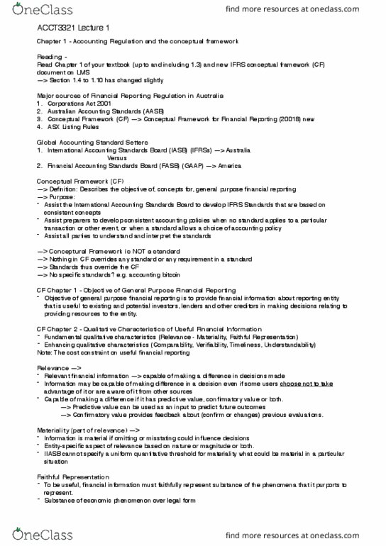 ACCT3321 Lecture Notes - Lecture 1: Faithful Representation, Corporations Act 2001, Financial Accounting Standards Board thumbnail