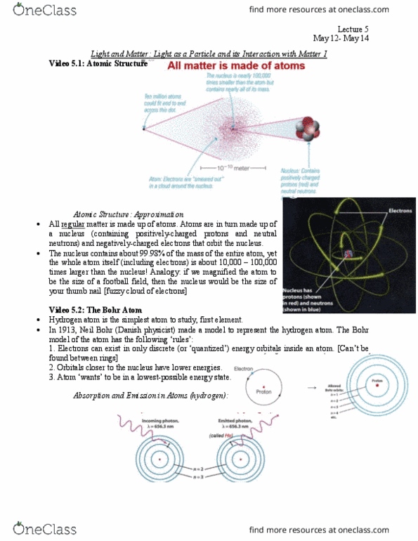 NATS 1870 Lecture Notes - Lecture 2: Bohr Model, Hydrogen Atom, Scale Of Temperature thumbnail