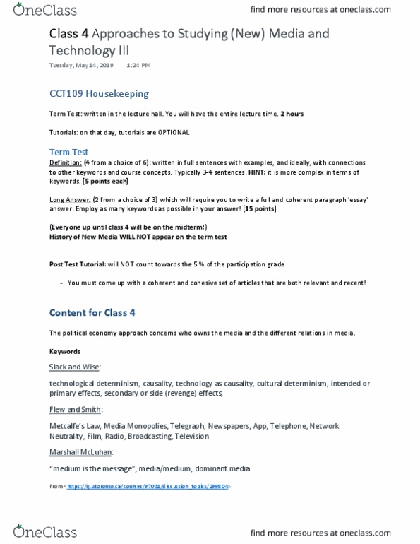 CCT109H5 Lecture 4: Approaches to Studying (New) Media and Technology III thumbnail