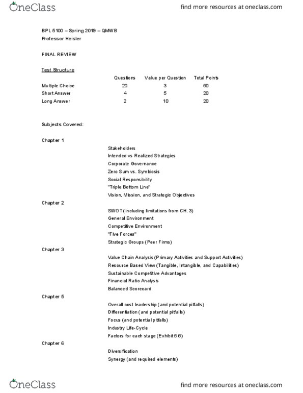 Bpl 5100 Study Guide - Spring 2019, Final - Triple Bottom Line 