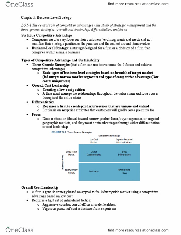 BPL 5100 Chapter Notes - Chapter 5: Cost Leadership, Strategic Management, Customer Service thumbnail