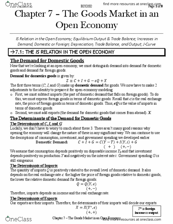 ECO202Y5 Chapter Notes - Chapter 7: Exchange Rate, Government Spending, Autarky thumbnail