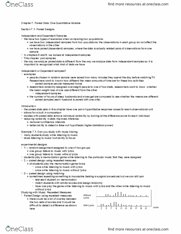 STATS 13 Lecture Notes - Lecture 21: Repeated Measures Design, Random Assignment, Statistical Power thumbnail