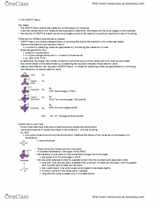 CHEM 14A Lecture Notes - Lecture 10: Vsepr Theory, Electron Shell, Valence Electron thumbnail