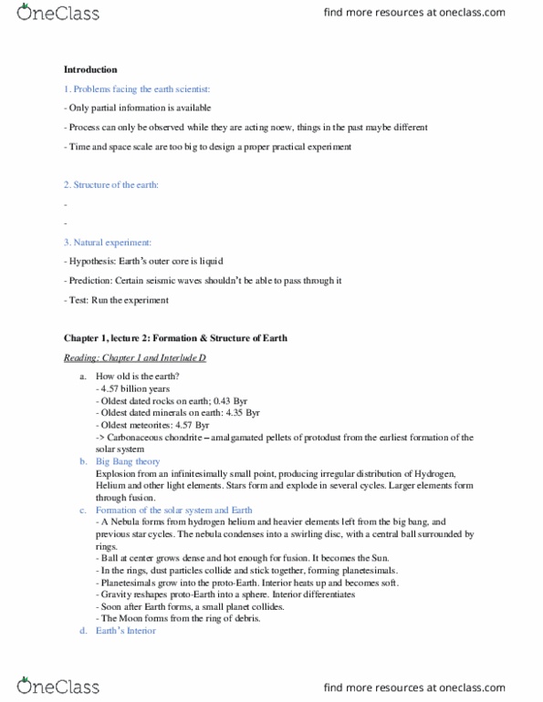 ERS120H5 Lecture Notes - Lecture 1: Oldest Dated Rocks, Carbonaceous Chondrite, Seismic Wave thumbnail