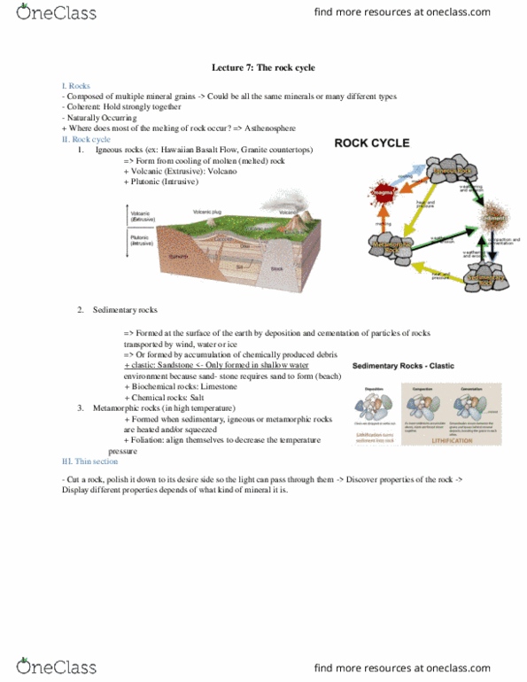 ERS120H5 Lecture Notes - Lecture 7: Rock Cycle, Clastic Rock, Extrusive Rock thumbnail
