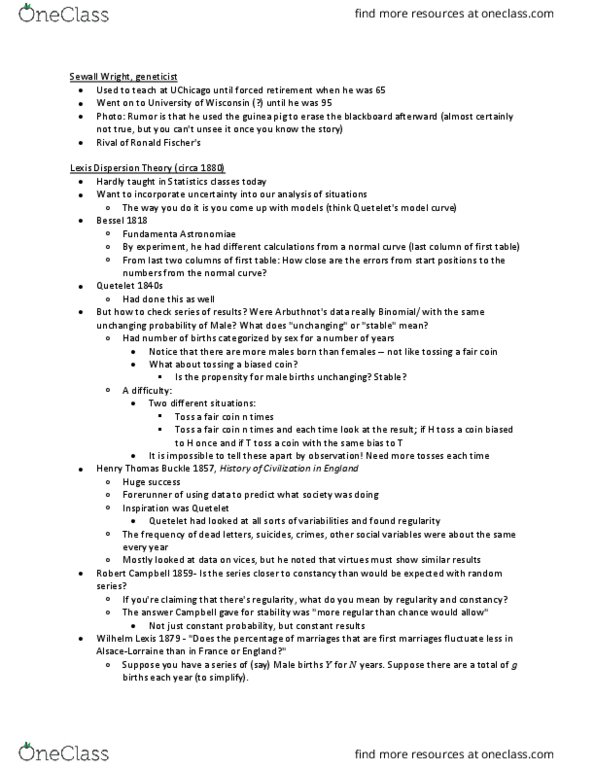 STAT 26700 Lecture Notes - Lecture 16: Henry Thomas Buckle, Wilhelm Lexis, Sewall Wright thumbnail