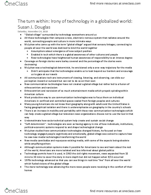 NATS 1700 Chapter Notes - Chapter 2: Sociotechnical System, Marshall Mcluhan, New Media thumbnail