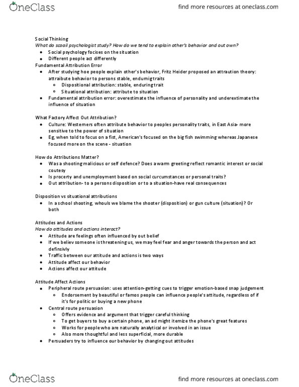 PSYC 1010 Chapter Notes - Chapter 13: Fundamental Attribution Error, Fritz Heider, Dispositional Attribution thumbnail