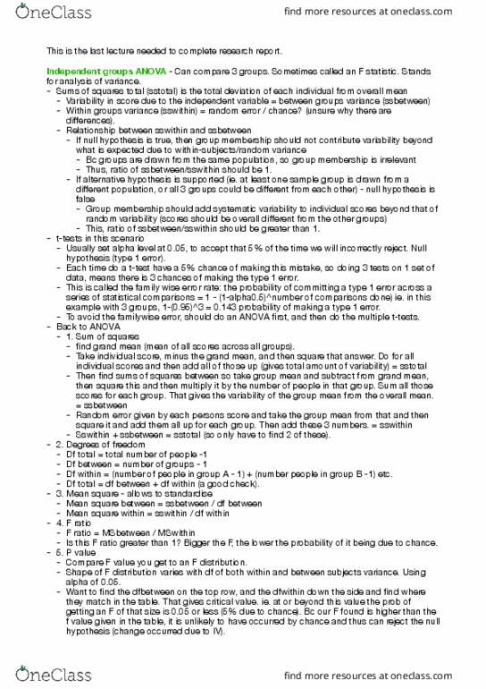 PSYC2203 Lecture Notes - Lecture 6: Family-Wise Error Rate, Type I And Type Ii Errors, Null Hypothesis thumbnail