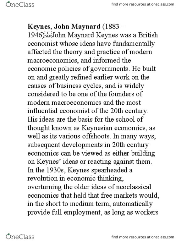 ECON 19 Lecture Notes - Lecture 10: John Maynard Keynes, Business Cycle, Macroeconomics thumbnail