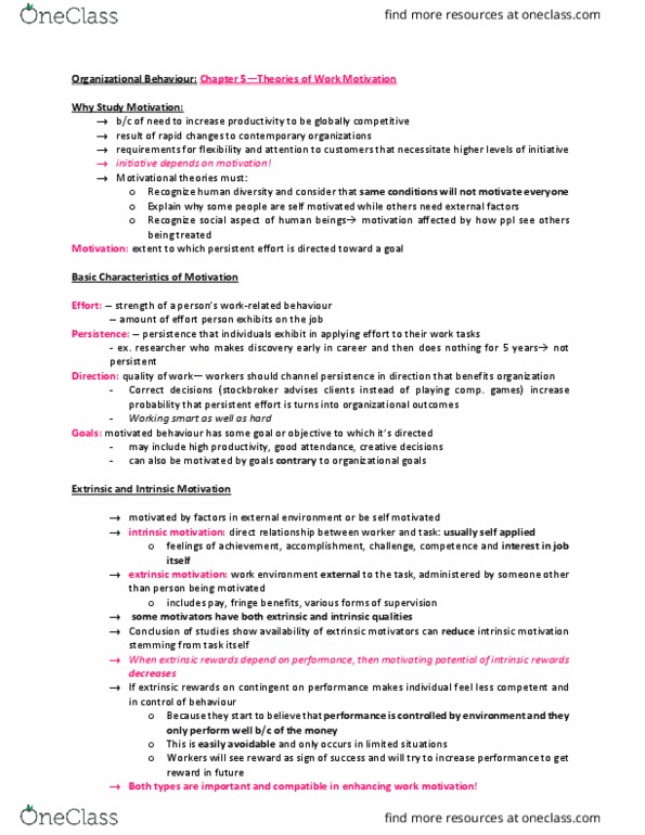 MSCI211 Lecture Notes - Lecture 5: Motivation, Work Motivation, Job Performance thumbnail