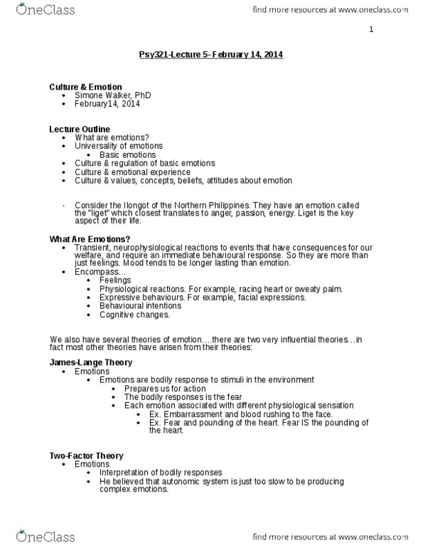 PSY321H5 Lecture Notes - Lecture 5: Schadenfreude, Facial Muscles, The Anatomy Of Dependence thumbnail