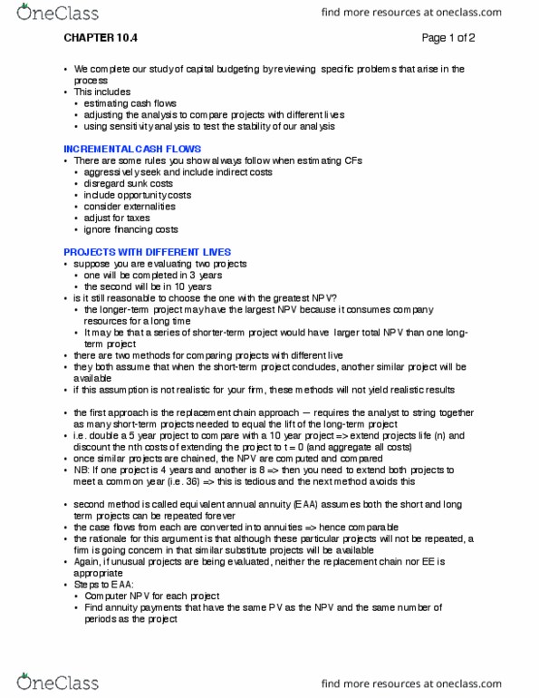 ACTSC372 Chapter Notes - Chapter 10: Net Present Value, Sunk Costs, Sensitivity Analysis thumbnail