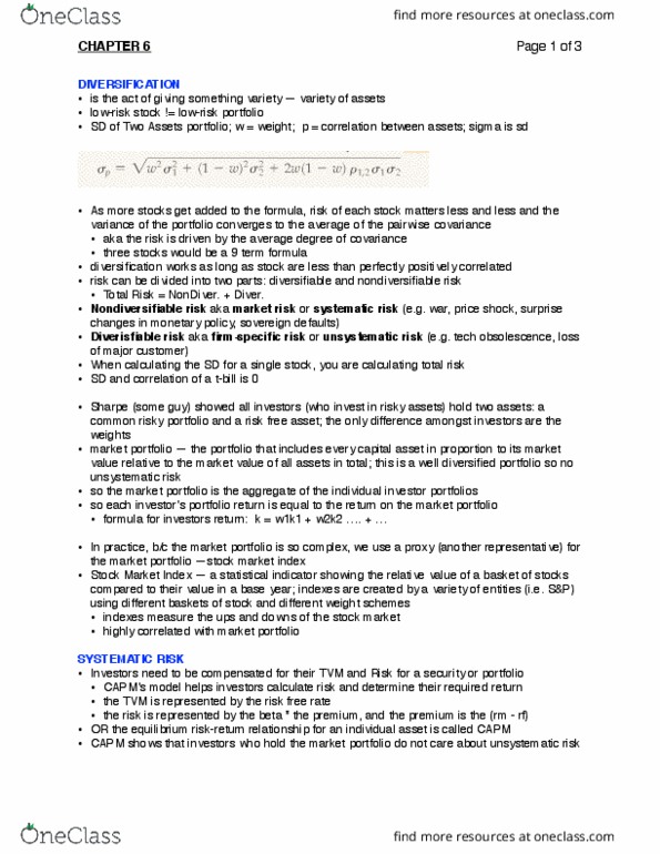 ACTSC372 Lecture Notes - Lecture 6: Risk-Free Interest Rate, Risk Premium, Capital Asset Pricing Model thumbnail