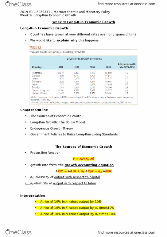 ECF2331 Lecture Notes - Lecture 9: Growth Accounting, Accounting Equation, Production Function thumbnail