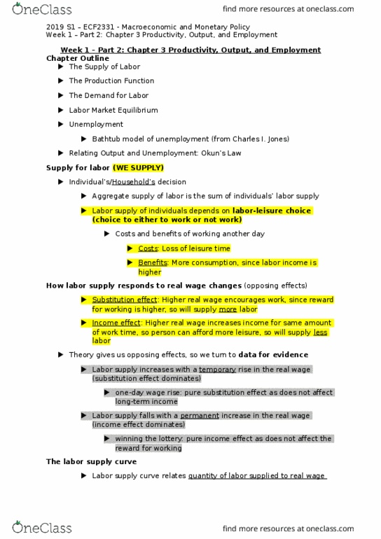 ECF2331 Lecture Notes - Lecture 1: Aggregate Supply, Demand Curve, Economic Equilibrium thumbnail