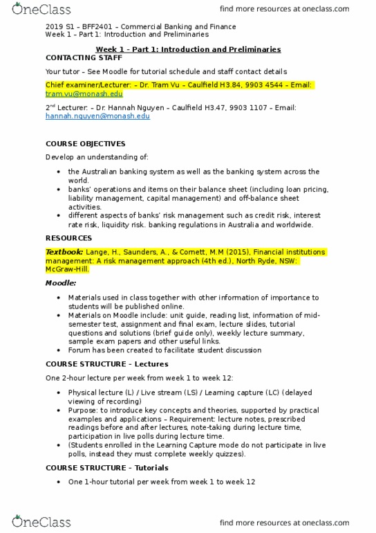 BFF2401 Lecture Notes - Lecture 1: Interest Rate Risk, Moodle, Liquidity Risk thumbnail