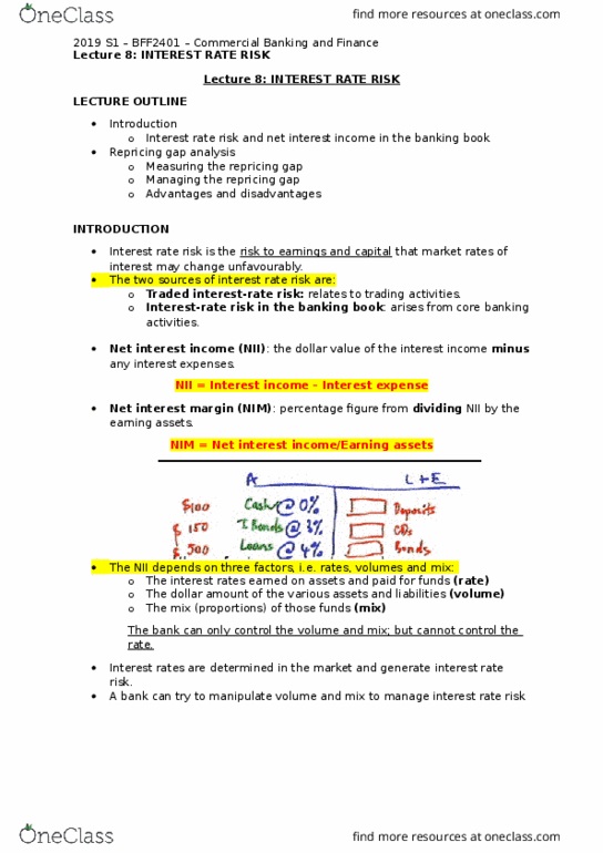 BFF2401 Lecture Notes - Lecture 8: Interest Rate Risk, Core Banking, Interest Expense thumbnail