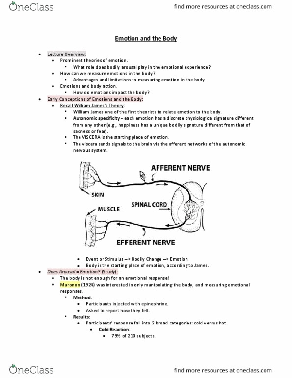 PSYC18H3 Lecture Notes - Lecture 6: Autonomic Nervous System, Tachycardia, Thalamus thumbnail
