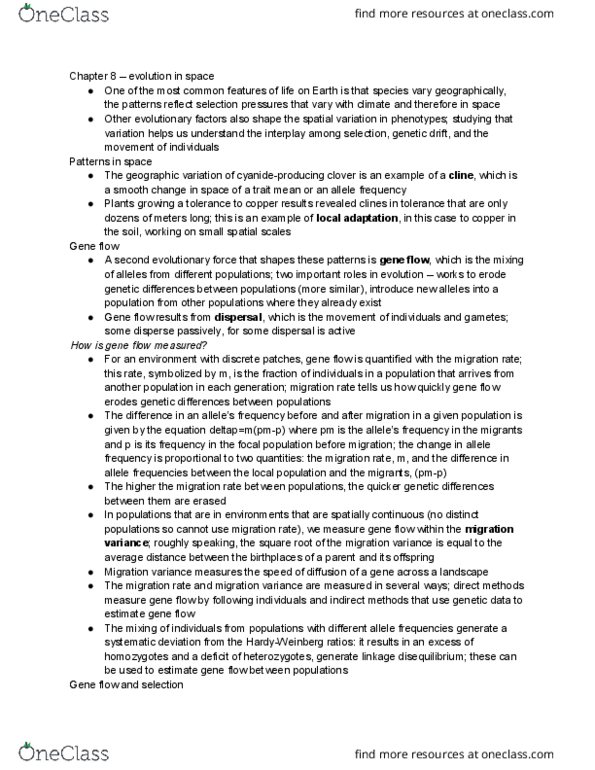 EEB 2245 Chapter Notes - Chapter 8: Linkage Disequilibrium, Gene Flow, Genetic Drift thumbnail